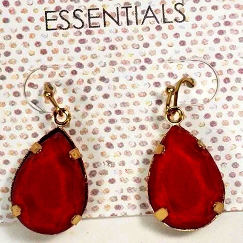 Elegant Red Teardrop Dangle Earrings – Gold-Tone Statement - Women's Jewelry